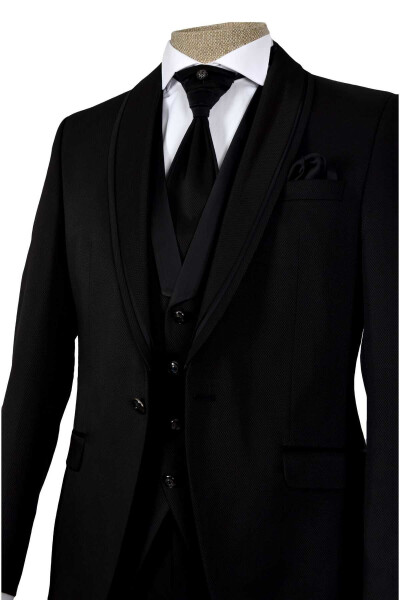 Cengiz Inler Embroidered Double Stripe Shawl Collar Single Button Groom Suit - 7