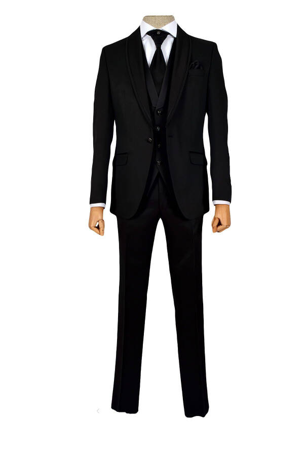 Cengiz Inler Embroidered Double Stripe Shawl Collar Single Button Groom Suit - 10