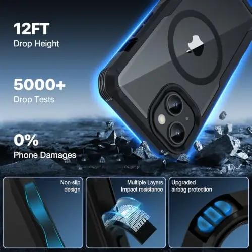 CENHUFO Case for iPhone 15 Plus, Privacy Phone Cover with Built-in Anti Peep Tempered Glass Privacy Screen Protector and Camera Protective, Full Body Shockproof Anti Spy Clear Double Bumper - Black - 3