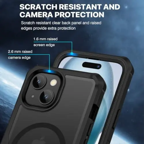 CENHUFO Case for iPhone 15 Plus, Privacy Phone Cover with Built-in Anti Peep Tempered Glass Privacy Screen Protector and Camera Protective, Full Body Shockproof Anti Spy Clear Double Bumper - Black - 6