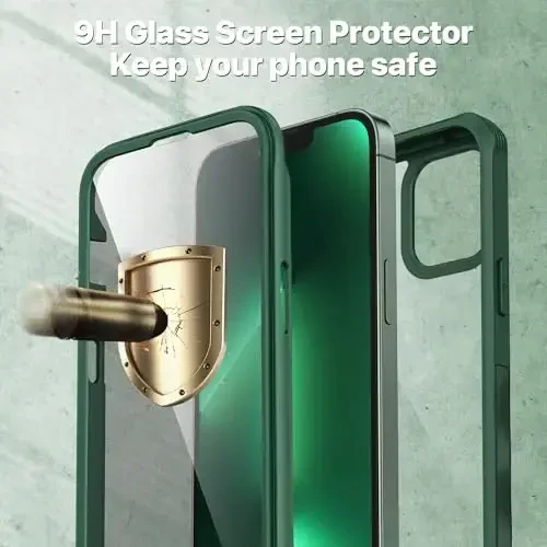 CENHUFO for iPhone 13 Pro Case, Privacy Phone Cover with Built-in Anti Peep Tempered Glass Privacy Screen Protector and Camera Protective, Full Body Shockproof Anti Spy Clear Double Bumper - Green - 3