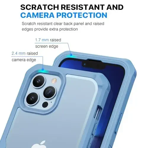 CENHUFO for iPhone 13 Pro Max Case, Privacy Phone Cover with Built-in Anti Peep Tempered Glass Privacy Screen Protector and Camera Protective, Full Body Shockproof Spy Clear Double Bumper - Blue - 5