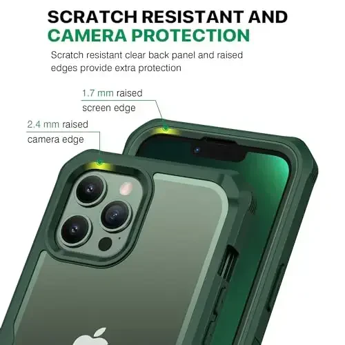 CENHUFO for iPhone 13 Pro Max Case, Privacy Phone Cover with Built-in Anti Peep Tempered Glass Privacy Screen Protector and Camera Protective, Full Body Shockproof Spy Clear Double Bumper - Green - 5