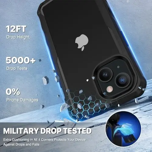 CENHUFO for iPhone 15 Case, Privacy Phone Cover with Built-in Anti Peep Tempered Glass Privacy Screen Protector and Camera Lens Protective, Full Body Shockproof Anti Spy Clear Double Bumper - Black 