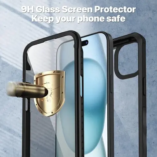 CENHUFO for iPhone 15 Case, Privacy Phone Cover with Built-in Anti Peep Tempered Glass Privacy Screen Protector and Camera Lens Protective, Full Body Shockproof Anti Spy Clear Double Bumper - Black - 4