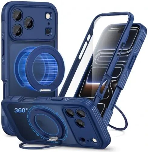CENHUFO for iPhone 18 Pro Case/for iPhone 17 Pro Case,Compatible with MagSafe with Built-in 9H Tempered Glass Screen Protectorand Magnetic Stand Ring Shock- and Drop-Resistant Deep Blue - CENHUFO