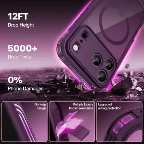CENHUFO for iPhone 18 Pro Case/for iPhone 17 Pro Case,Compatible with MagSafe with Built-in 9H Tempered Glass Screen Protectorand Magnetic Stand Ring Shock- and Drop-Resistant Deep Burgundy - 3