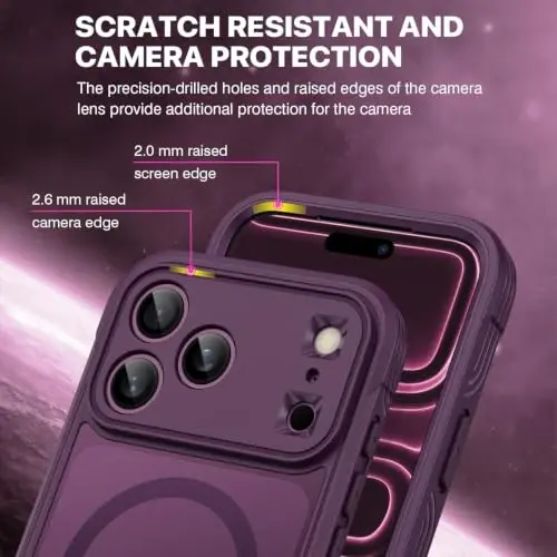 CENHUFO for iPhone 18 Pro Case/for iPhone 17 Pro Case,Compatible with MagSafe with Built-in 9H Tempered Glass Screen Protectorand Magnetic Stand Ring Shock- and Drop-Resistant Deep Burgundy - 6
