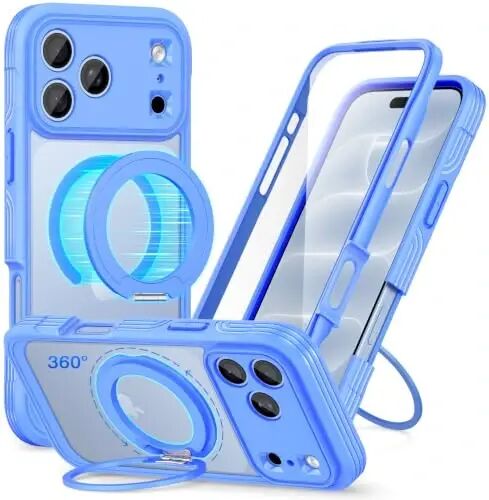 CENHUFO for iPhone 18 Pro Case/for iPhone 17 Pro Case,Compatible with MagSafe with Built-in 9H Tempered Glass Screen Protectorand Magnetic Stand Ring Shock- and Drop-Resistant Deep Light Blue - 1