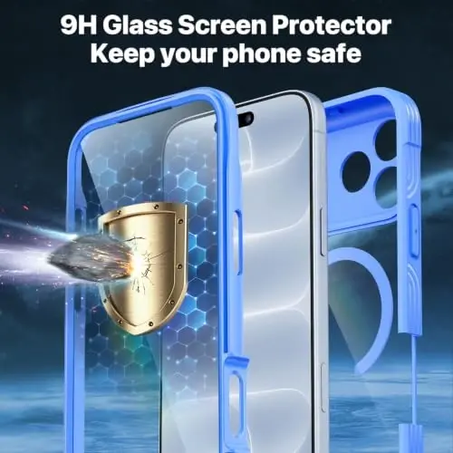 CENHUFO for iPhone 18 Pro Case/for iPhone 17 Pro Case,Compatible with MagSafe with Built-in 9H Tempered Glass Screen Protectorand Magnetic Stand Ring Shock- and Drop-Resistant Deep Light Blue - CENHUFO (1)