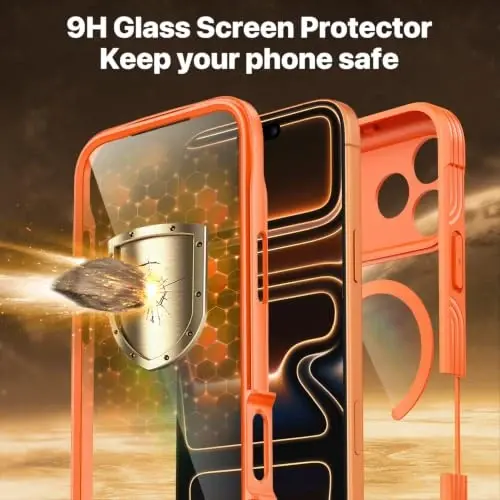CENHUFO for iPhone 18 Pro Case/for iPhone 17 Pro Case,Compatible with MagSafe with Built-in 9H Tempered Glass Screen Protectorand Magnetic Stand Ring Shock- and Drop-Resistant Deep Orange - 2