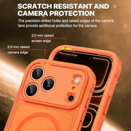 CENHUFO for iPhone 18 Pro Case/for iPhone 17 Pro Case,Compatible with MagSafe with Built-in 9H Tempered Glass Screen Protectorand Magnetic Stand Ring Shock- and Drop-Resistant Deep Orange - 6