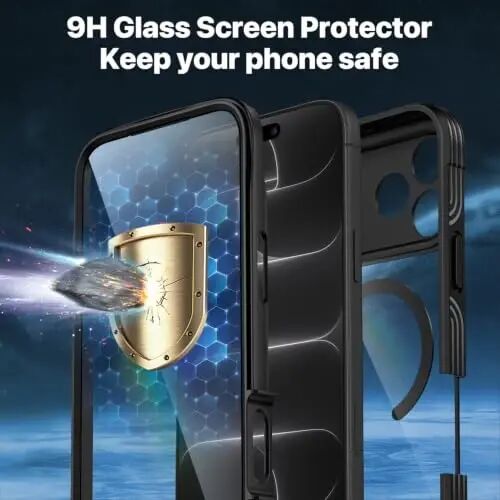 CENHUFO for iPhone 18 Pro Max Case/for iPhone 17 Pro Max Case,Compatible with MagSafe with Built-in 9H Tempered Glass Screen Protectorand Magnetic Stand Ring Shock- and Drop-Resistant Deep Black - 2