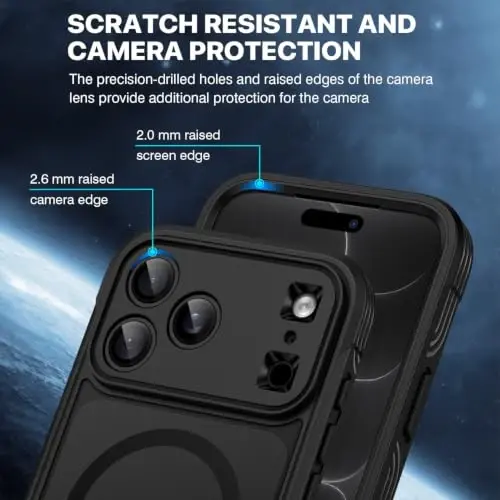 CENHUFO for iPhone 18 Pro Max Case/for iPhone 17 Pro Max Case,Compatible with MagSafe with Built-in 9H Tempered Glass Screen Protectorand Magnetic Stand Ring Shock- and Drop-Resistant Deep Black - 6