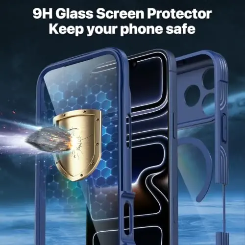CENHUFO for iPhone 18 Pro Max Case/for iPhone 17 Pro Max Case,Compatible with MagSafe with Built-in 9H Tempered Glass Screen Protectorand Magnetic Stand Ring Shock- and Drop-Resistant Deep Blue - CENHUFO (1)