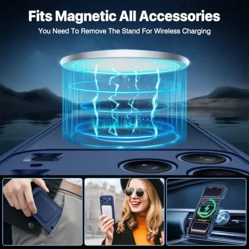 CENHUFO for iPhone 18 Pro Max Case/for iPhone 17 Pro Max Case,Compatible with MagSafe with Built-in 9H Tempered Glass Screen Protectorand Magnetic Stand Ring Shock- and Drop-Resistant Deep Blue - 4