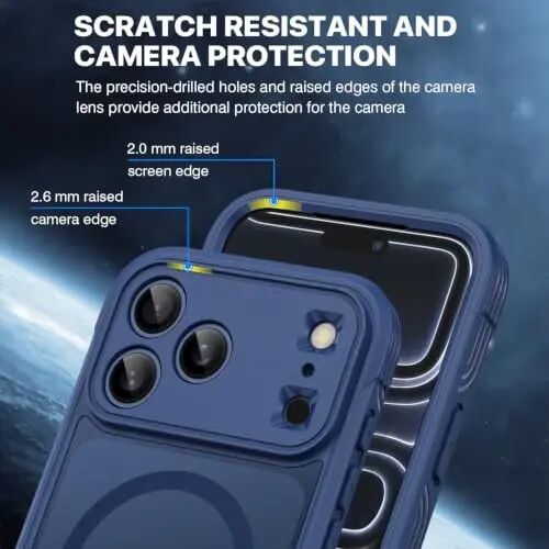 CENHUFO for iPhone 18 Pro Max Case/for iPhone 17 Pro Max Case,Compatible with MagSafe with Built-in 9H Tempered Glass Screen Protectorand Magnetic Stand Ring Shock- and Drop-Resistant Deep Blue - 6