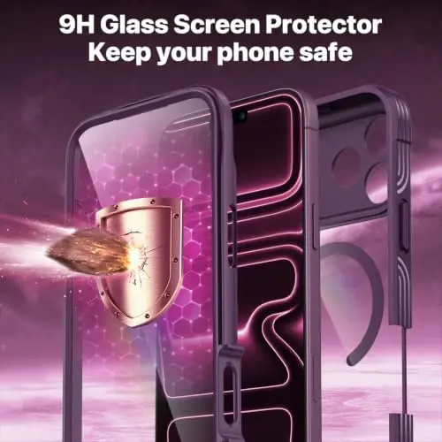 CENHUFO for iPhone 18 Pro Max Case/for iPhone 17 Pro Max Case,Compatible with MagSafe with Built-in 9H Tempered Glass Screen Protectorand Magnetic Stand Ring Shock- and Drop-Resistant Deep Burgundy - 2