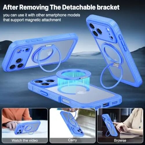 CENHUFO for iPhone 18 Pro Max Case/iPhone 17 Pro Max Case,Compatible with MagSafe with Built-in 9H Tempered Glass Screen Protectorand Magnetic Stand Ring Shock- and Drop-Resistant Deep Light Blue - CENHUFO (1)