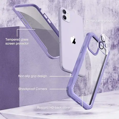 CENHUFO Privacy for iPhone 11 Case, Full Body Phone Case with Built-in 9H Tempered Glass Privacy Screen Protector and Camera Lens Protector, Anti Peep Spy Shockproof Bumper Clear Cover - Purple - CENHUFO (1)