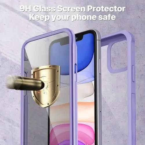 CENHUFO Privacy for iPhone 11 Case, Full Body Phone Case with Built-in 9H Tempered Glass Privacy Screen Protector and Camera Lens Protector, Anti Peep Spy Shockproof Bumper Clear Cover - Purple - 3