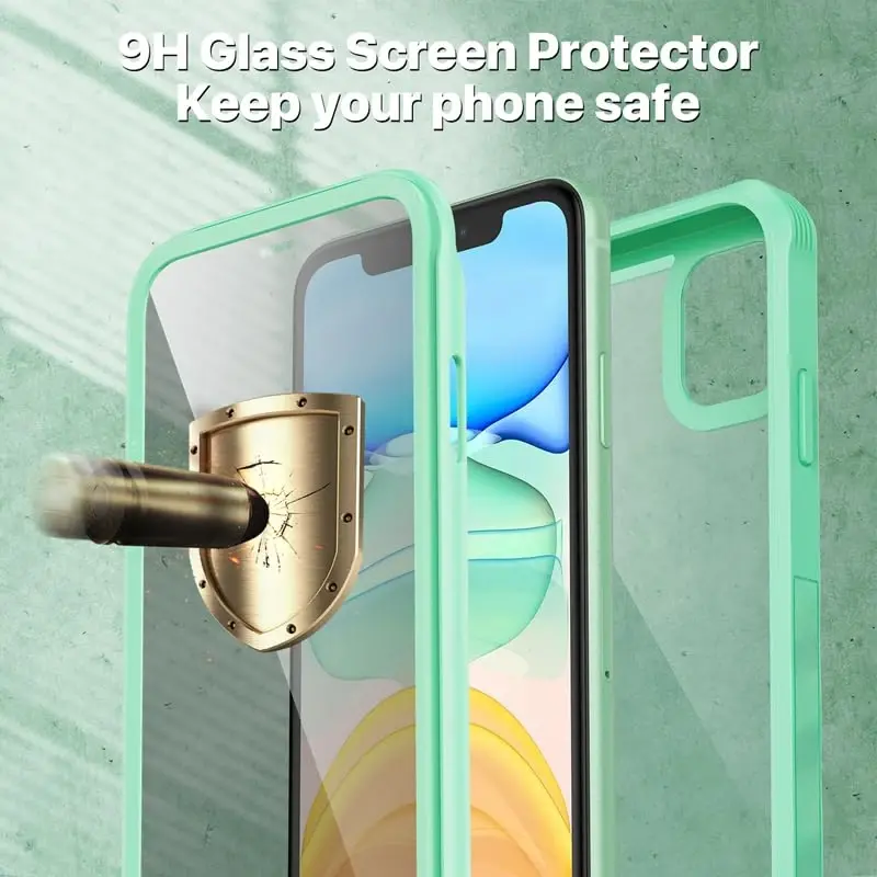 CENHUFO Privacy for iPhone 11 Case, Full Body Phone Case with Built-in 9H Tempered Glass Privacy Screen Protector and Camera Lens Protector, Anti Peep Spy Shockproof Bumper Clear Cover - Green - 10