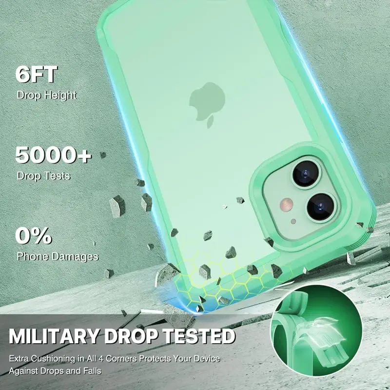 CENHUFO Privacy for iPhone 11 Case, Full Body Phone Case with Built-in 9H Tempered Glass Privacy Screen Protector and Camera Lens Protector, Anti Peep Spy Shockproof Bumper Clear Cover - Green - 11
