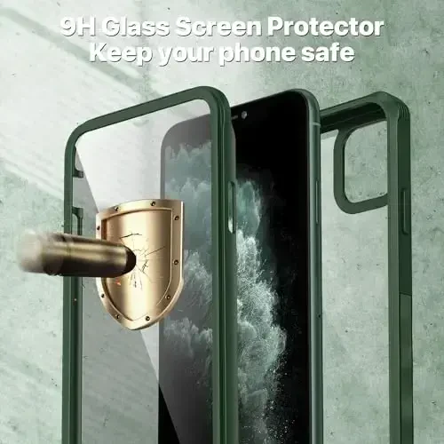 CENHUFO Privacy for iPhone 11 Pro Case, Full Body Phone Case with Built-in 9H Tempered Glass Privacy Screen Protector and Camera Lens Protector, Anti Peep Spy Shockproof Bumper Clear Cover - Green - 3