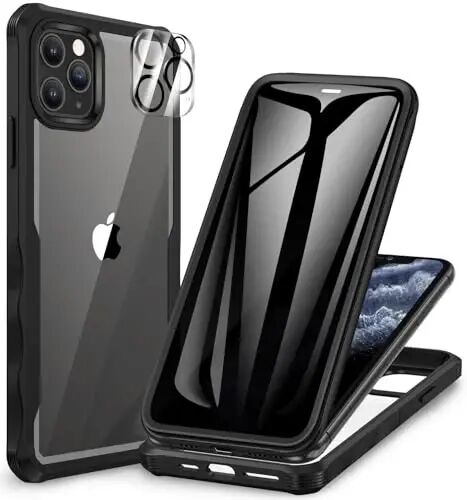 CENHUFO Privacy for iPhone 11 Pro Case, Full Body Phone Case with Built-in 9H Tempered Glass Privacy Screen Protector and Camera Lens Protector, Anti Peep Spy Shockproof Bumper Clear Cover - Black - CENHUFO