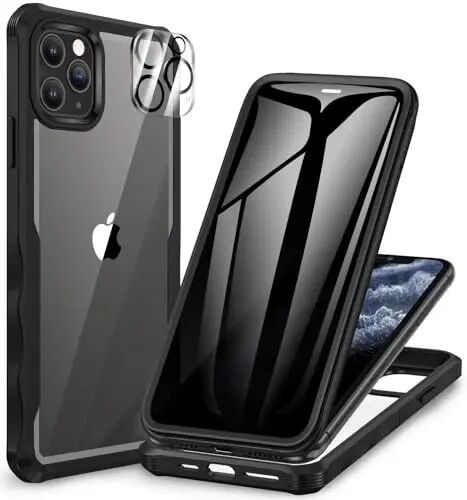 CENHUFO Privacy for iPhone 11 Pro Max Case, Full Body Phone Case with Built-in 9H Tempered Glass Privacy Screen Protector and Camera Lens Protector, Anti Peep Shockproof Bumper Clear Cover - Black - CENHUFO