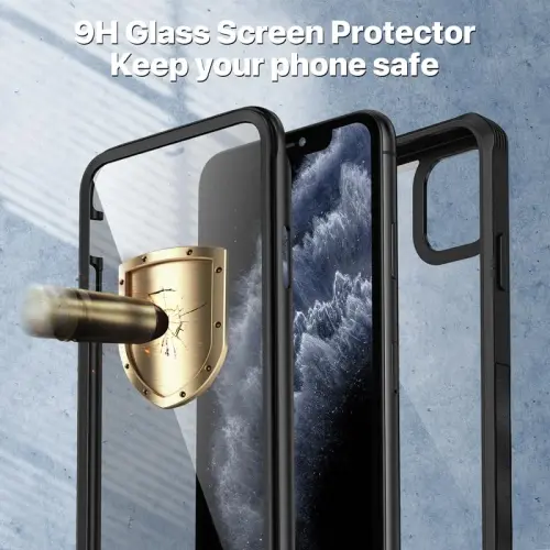 CENHUFO iPhone 11 Pro Max uchun maxfiylik qopqog'i, o'rnatilgan 9H temperli shisha maxfiylik ekran himoyachisi va kamera linzalari himoyachisi bilan to'liq korpusli telefon qopqog'i, o'g'irlikdan himoya zarbaga chidamli bamper shaffof qopqoq - qora - 4