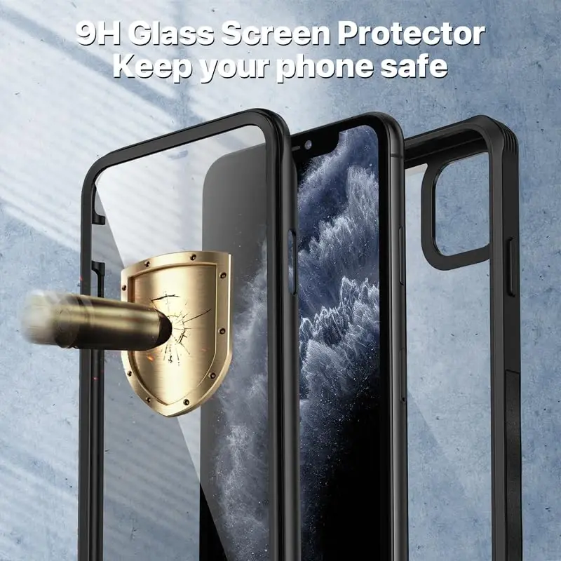 CENHUFO iPhone 11 Pro Max uchun maxfiylik qopqog'i, o'rnatilgan 9H temperli shisha maxfiylik ekran himoyachisi va kamera linzalari himoyachisi bilan to'liq korpusli telefon qopqog'i, o'g'irlikdan himoya zarbaga chidamli bamper shaffof qopqoq - qora - 4