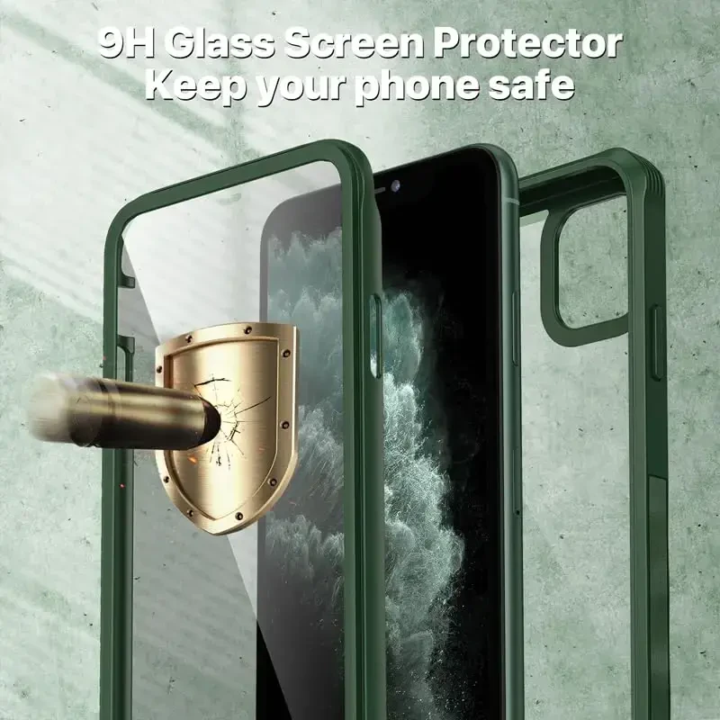 CENHUFO iPhone 11 Pro Max uchun maxfiylik qopqog'i, o'rnatilgan 9H temperli shisha maxfiylik ekran himoyachisi va kamera linzalari himoyachisi, zarbaga chidamli tamponli shaffof qopqoqli to'liq korpusli telefon qutisi - Yashil - 3