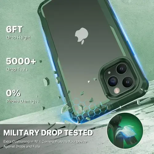 CENHUFO iPhone 11 Pro Max uchun maxfiylik qopqog'i, o'rnatilgan 9H temperli shisha maxfiylik ekran himoyachisi va kamera linzalari himoyachisi, zarbaga chidamli tamponli shaffof qopqoqli to'liq korpusli telefon qutisi - Yashil - 4