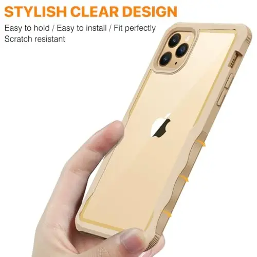 CENHUFO iPhone 11 Pro Max uchun shaxsiy qulf, o'rnatilgan 9H temperli shisha shaxsiy ekran himoyachisi va kamera linzalari himoyachisi, zarbaga chidamli bamper shaffof qopqog'i bilan to'liq korpusli telefon qulfi - Bej - 5
