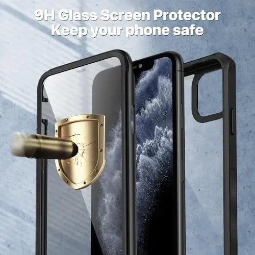 CENHUFO iPhone 11 Pro uchun maxfiylik qopqog'i, o'rnatilgan 9H temperlangan shisha maxfiylik ekrani himoyachisi va kamera linzalari himoyachisi, ko'zdan kechiruvchi zarbaga chidamli tamponli shaffof qopqoqli to'liq korpusli telefon qutisi - qora - 4