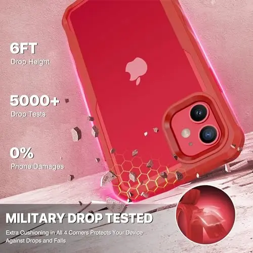 CENHUFO iPhone 11 uchun himoya qutisi, o'rnatilgan 9H temperli shisha maxfiylik ekrani va kamera linzalari himoyachisi, o'g'irlikdan himoya qiluvchi zarbaga chidamli bamper shaffof qopqoqli to'liq korpusli telefon qutisi - Qizil - 4