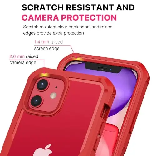 CENHUFO iPhone 11 uchun himoya qutisi, o'rnatilgan 9H temperli shisha maxfiylik ekrani va kamera linzalari himoyachisi, o'g'irlikdan himoya qiluvchi zarbaga chidamli bamper shaffof qopqoqli to'liq korpusli telefon qutisi - Qizil - 5