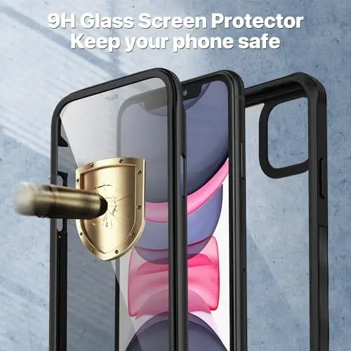 CENHUFO iPhone 11 uchun Privacy Case, oʻrnatilgan 9H temperlangan shisha Privacy Screen Protector va kamera linzalari himoyachisi, Anti Peep Spy zarbaga chidamli bamperli tiniq qopqoqli toʻliq tanali telefon qutisi - Qora - 4