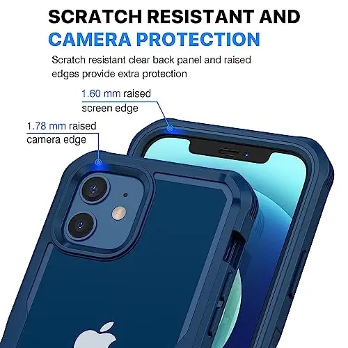 CENHUFO iPhone 12 Case/iPhone 12 Pro Case uchun maxfiylik, o'rnatilgan 9H temperlangan shisha maxfiylik ekran himoyachisi va kamera linzalari himoyachisi, zarbga chidamli bamper shaffof qopqoq - Moviy - 5