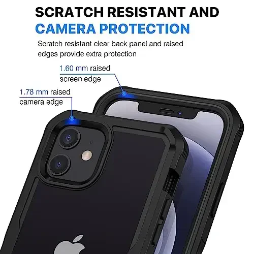 CENHUFO iPhone 12 Case/iPhone 12 Pro Case uchun maxfiylik, Oʻrnatilgan 9H temperli shisha maxfiylik ekran himoyachisi va kamera linzalari himoyachisi bilan toʻliq korpusli telefon qutisi, zarbga chidamli bamper shaffof qopqoq - qora - 6