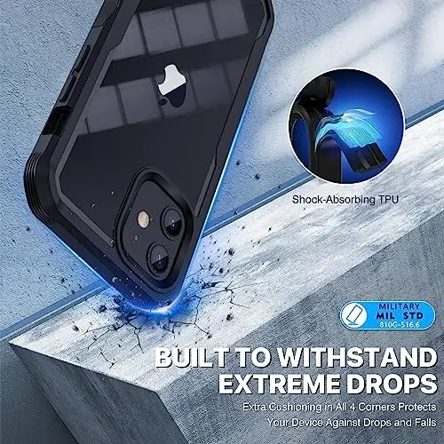 CENHUFO iPhone 12 Case/iPhone 12 Pro Case uchun maxfiylik, Oʻrnatilgan 9H temperli shisha maxfiylik ekran himoyachisi va kamera linzalari himoyachisi bilan toʻliq korpusli telefon qutisi, zarbga chidamli bamper shaffof qopqoq - qora - 5