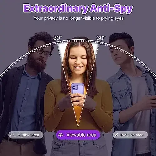 CENHUFO iPhone 12 Case/iPhone 12 Pro Case uchun maxfiylik, O'rnatilgan temperli shisha maxfiylik ekran himoyachisi va kamera linzalari himoyachisi, zarbaga chidamli bamper shaffof qopqoq - Binafsha 