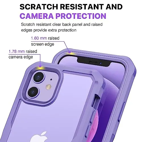 CENHUFO iPhone 12 Case/iPhone 12 Pro Case uchun maxfiylik, O'rnatilgan temperli shisha maxfiylik ekran himoyachisi va kamera linzalari himoyachisi, zarbaga chidamli bamper shaffof qopqoq - Binafsha - 5