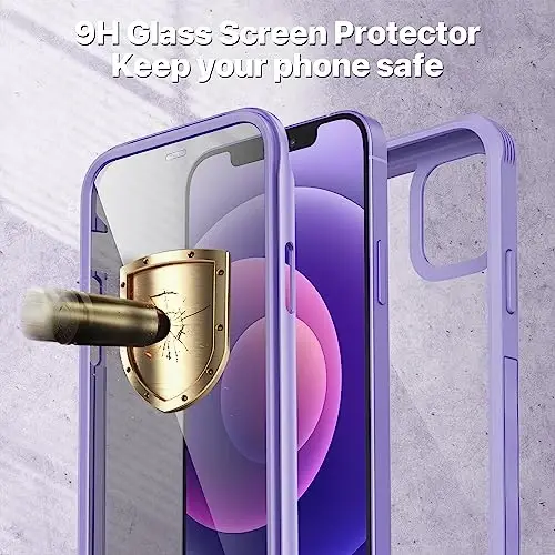 CENHUFO iPhone 12 Case/iPhone 12 Pro Case uchun maxfiylik, O'rnatilgan temperli shisha maxfiylik ekran himoyachisi va kamera linzalari himoyachisi, zarbaga chidamli bamper shaffof qopqoq - Binafsha - 3