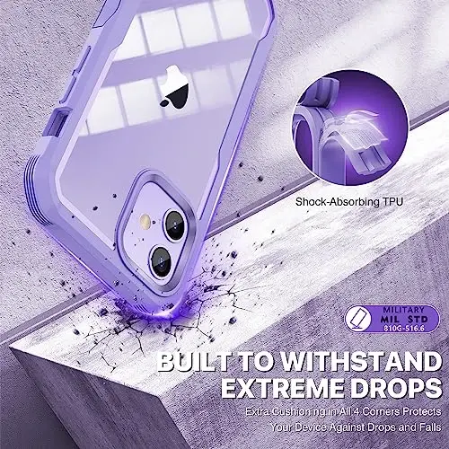 CENHUFO iPhone 12 Case/iPhone 12 Pro Case uchun maxfiylik, O'rnatilgan temperli shisha maxfiylik ekran himoyachisi va kamera linzalari himoyachisi, zarbaga chidamli bamper shaffof qopqoq - Binafsha - 4