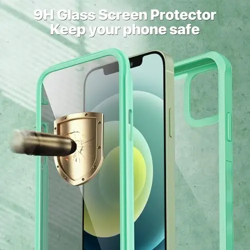 CENHUFO Privacy for iPhone 12 Case/iPhone 12 Pro Case, Full Body Phone Case with Built-in 9H Tempered Glass Privacy Screen Protector and Camera Lens Protector, Shockproof Bumper Clear Cover -Green - 4