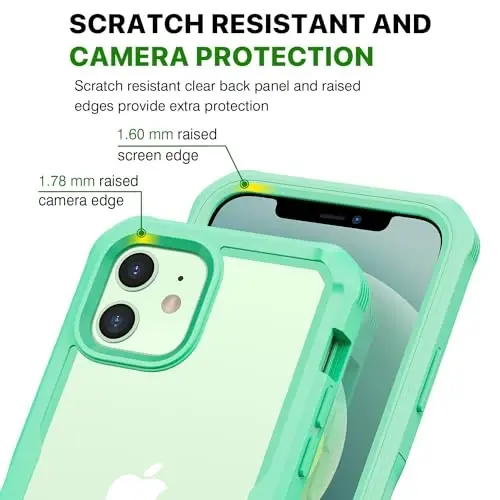 CENHUFO Privacy for iPhone 12 Case/iPhone 12 Pro Case, Full Body Phone Case with Built-in 9H Tempered Glass Privacy Screen Protector and Camera Lens Protector, Shockproof Bumper Clear Cover -Green - 6