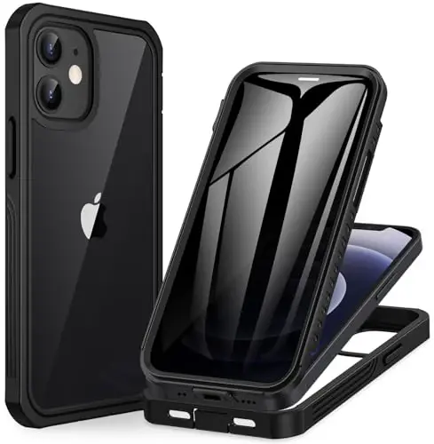 CENHUFO Privacy for iPhone 12 Mini Case, Full Body Phone Case with Built-in 9H Tempered Glass Privacy Screen Protector, Anti Peep Anti Spy Shockproof Protective Bumper Clear Cover - Black - 1