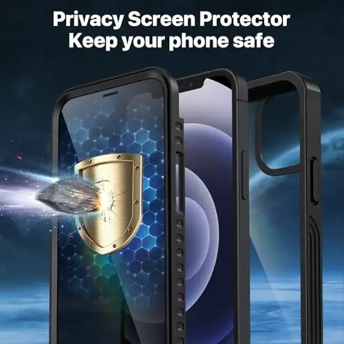 CENHUFO iPhone 12 Mini uchun shaxsiy qopqoq, oʻrnatilgan 9H temperli shisha maxfiylik ekran himoyachisi, oʻgʻirlikga qarshi zarbaga chidamli himoya bamperi shaffof qopqoqli toʻliq korpusli telefon qopqoʻi - qora - 4